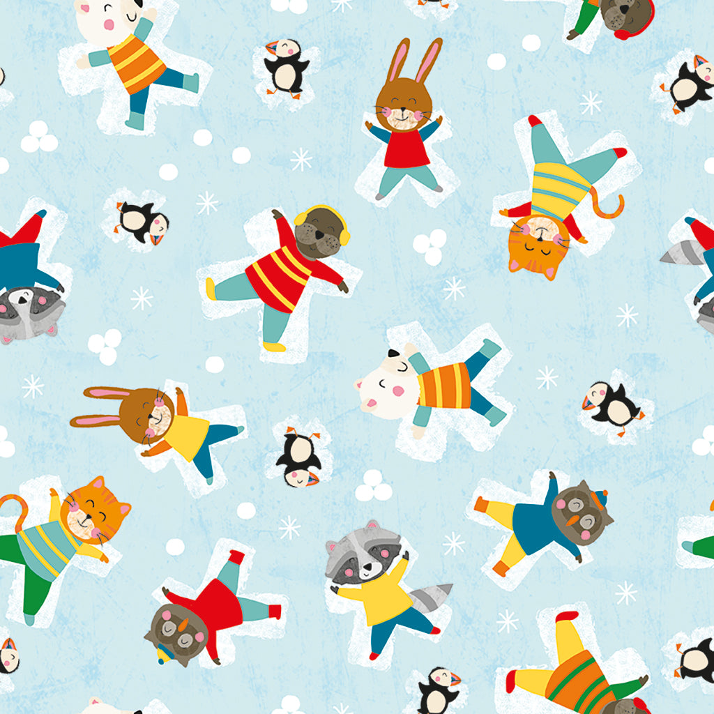 Snow Fun | Digital Snow Angels - Light Turquoise by Liza Lewis for Clothworks | Y3593-100
