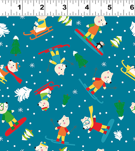 Snow Fun | Polar Bears Dark Sky by Liza Lewis for Clothworks | Y3594-99