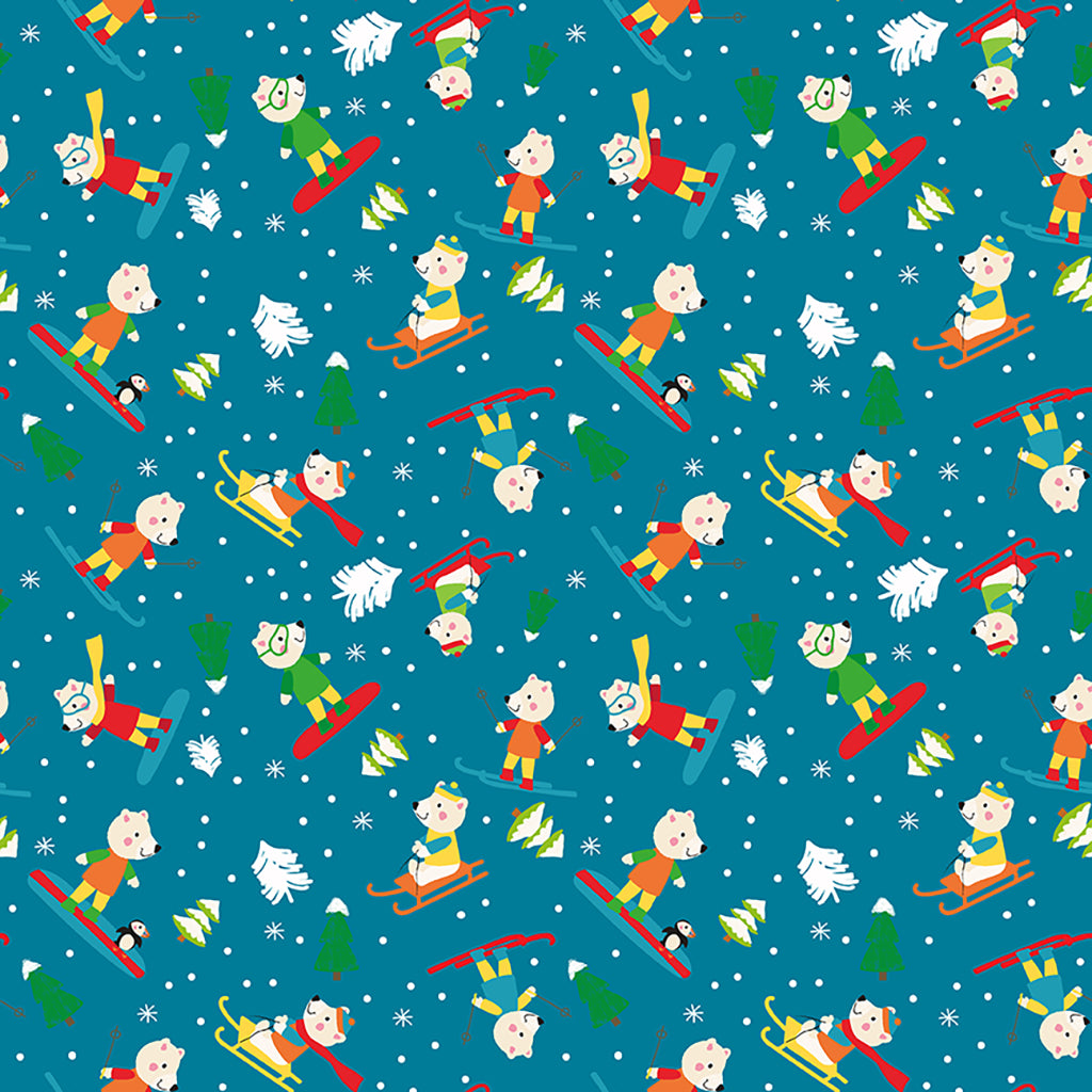 Snow Fun | Polar Bears Dark Sky by Liza Lewis for Clothworks | Y3594-99