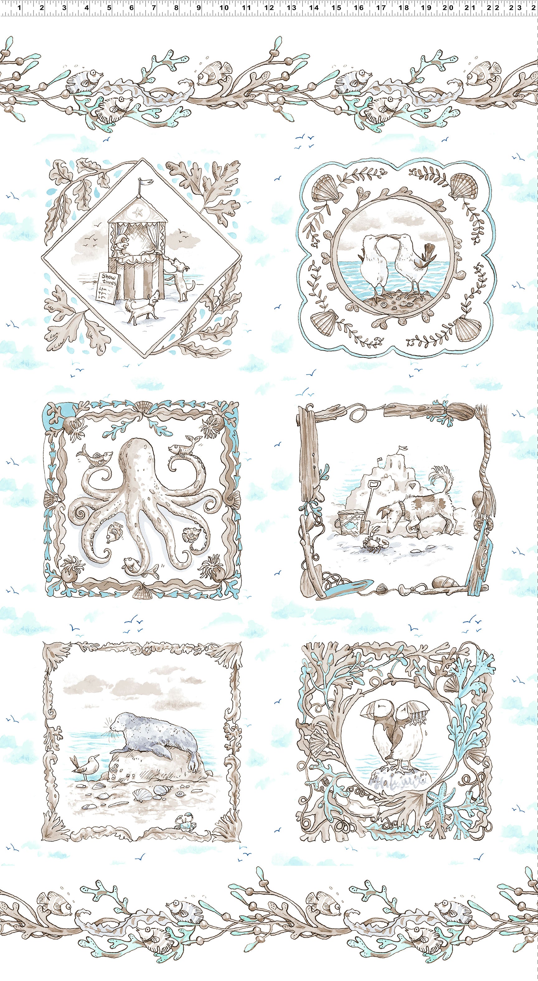 Sandy Toes - 24" Panel Taupe by Anita Jeram for Clothworks