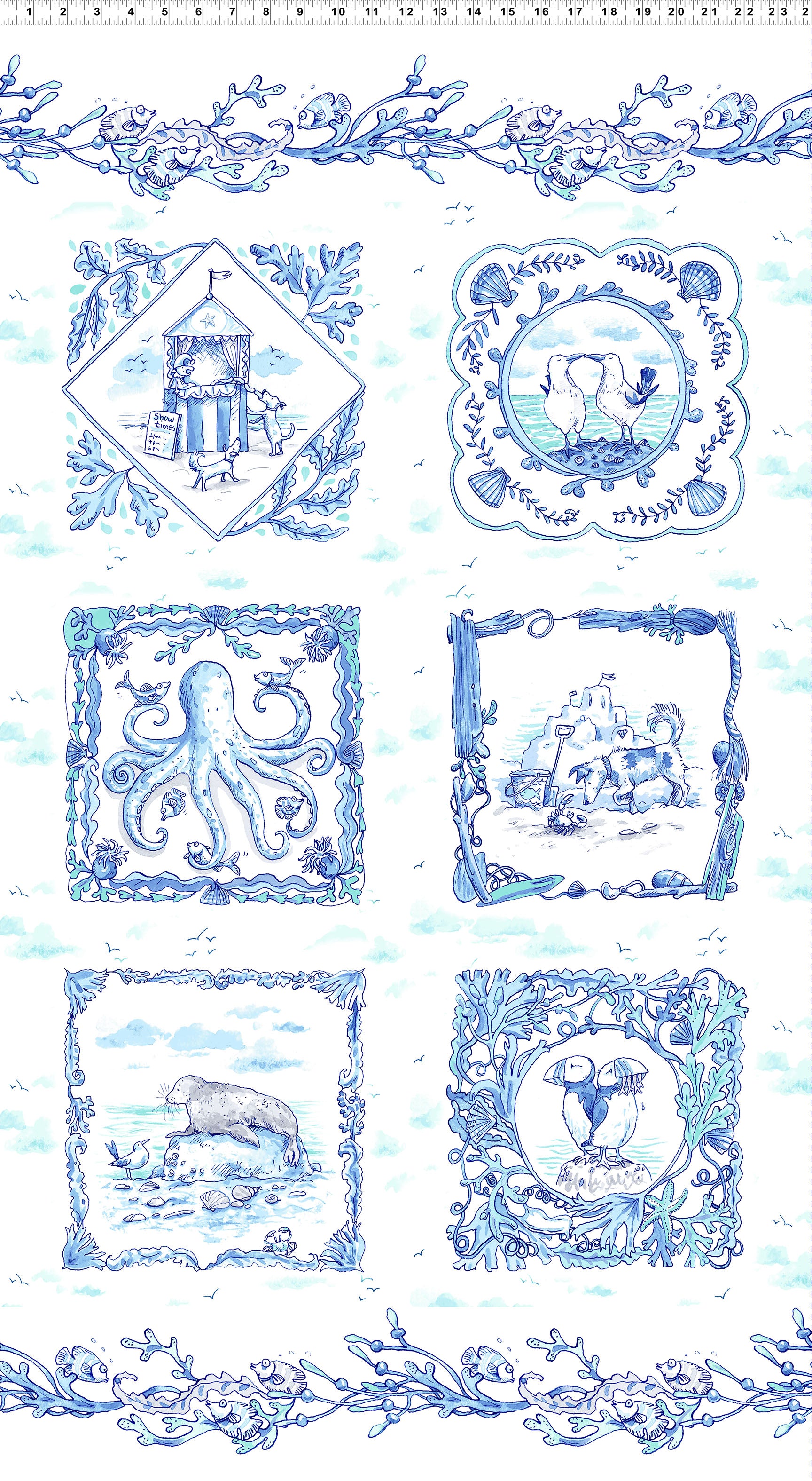 Sandy Toes - 24" Panel Blue by Anita Jeram for Clothworks