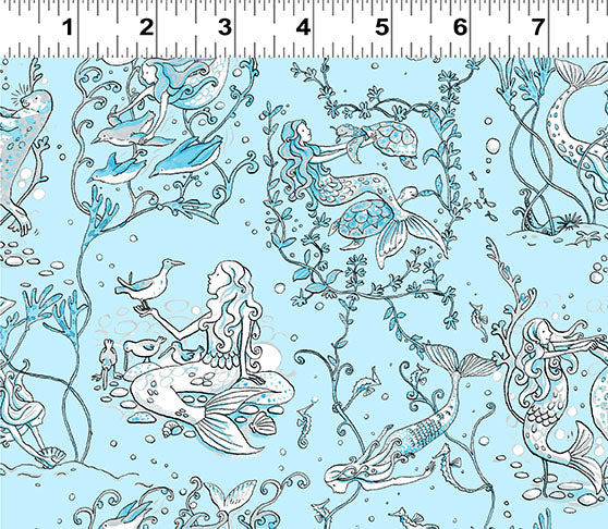 Sandy Toes - Mermaids Light Blue by Anita Jeram for Clothworks