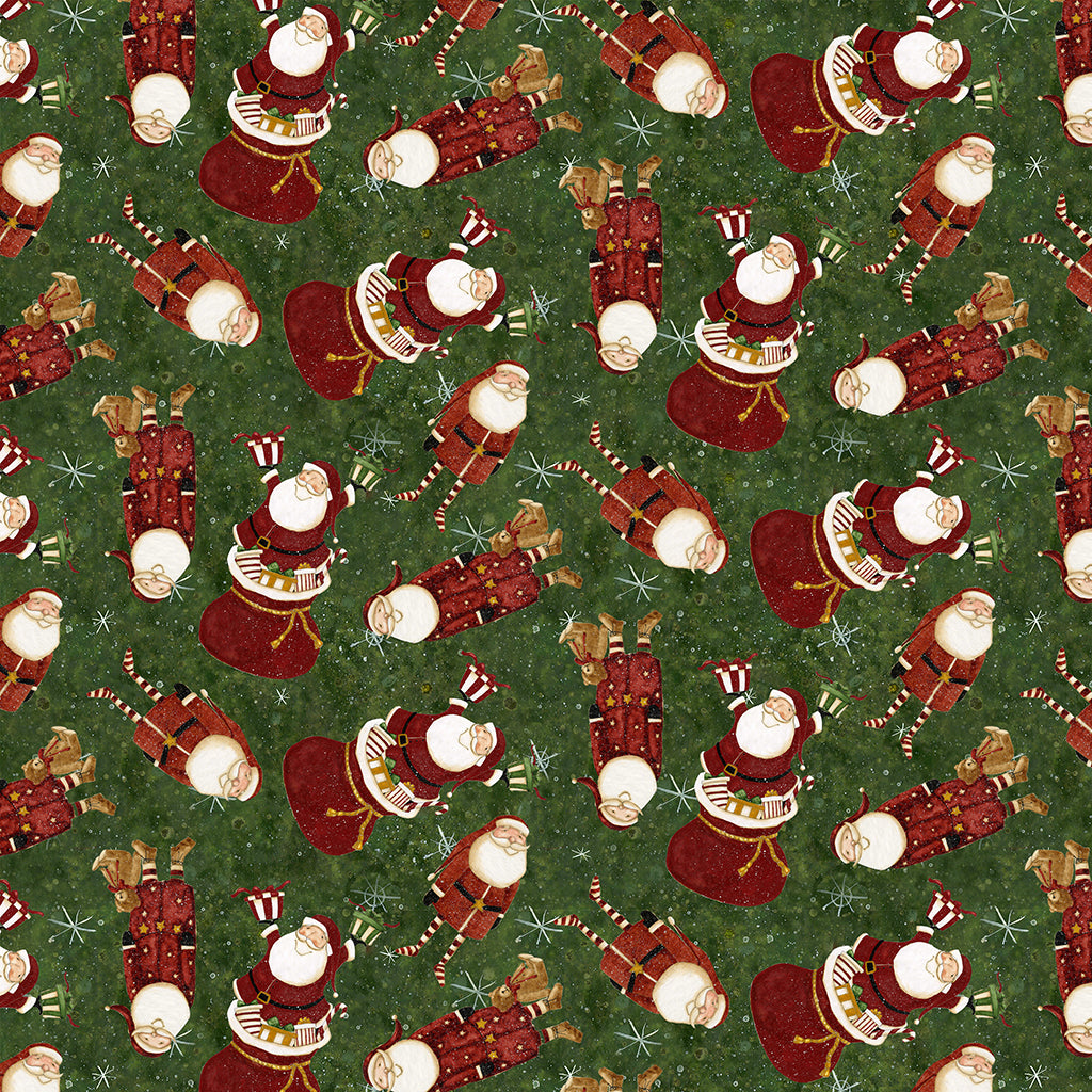 Gingerbread Christmas | Forest Green Santas by Dan DiPaolo for Clothworks