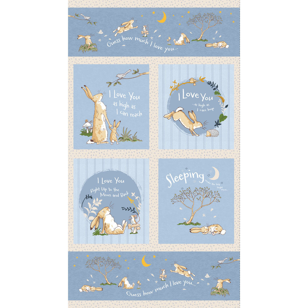 Guess How Much I Love You 2024 | Denim 24" Panel by Anita Jeram for Clothworks | 100% Quilting Cotton