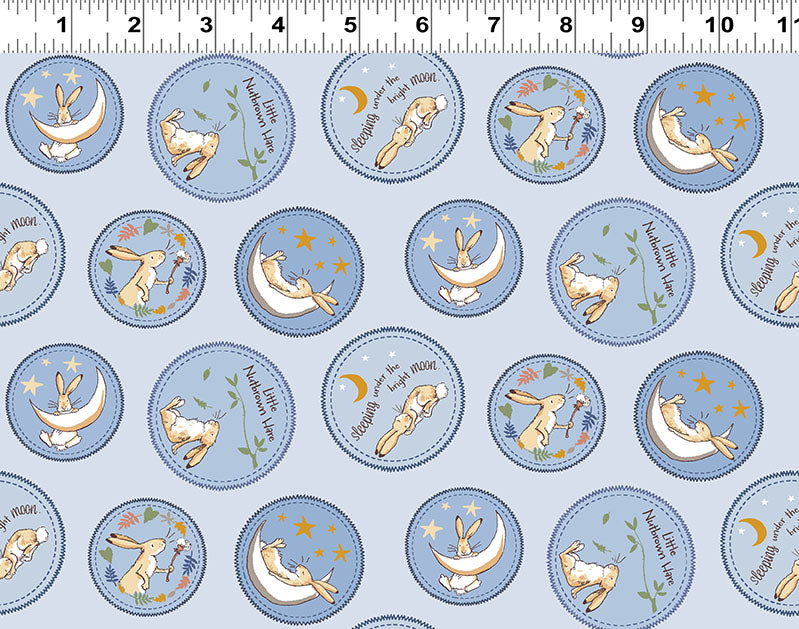 Guess How Much I Love You 2024 | Light Slate Badges by Anita Jeram for Clothworks | 100% Quilting Cotton