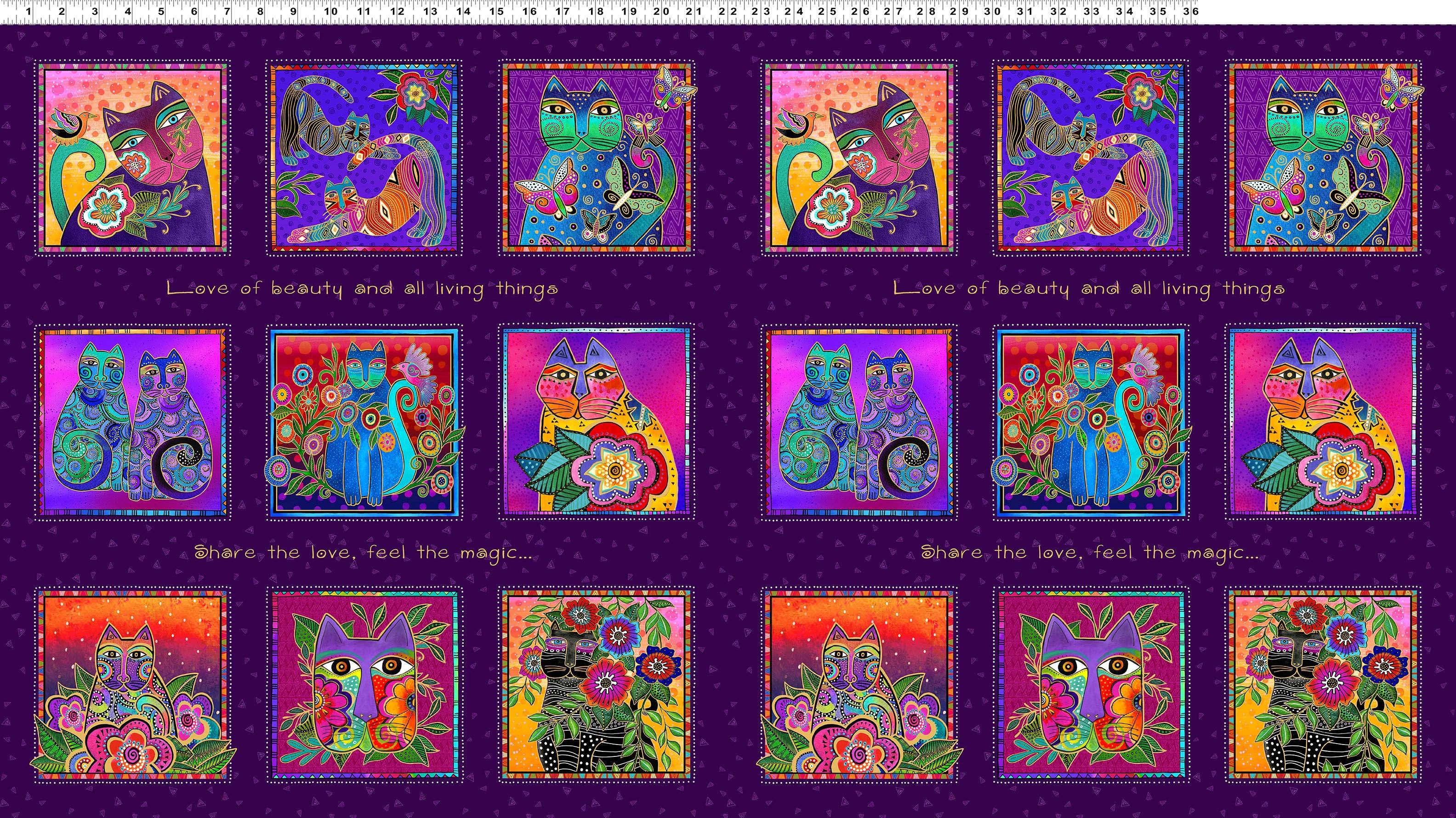 Fantasticats | Digital Blocks Dark Purple Metallic by Laurel Burch for Clothworks | Y4339-28M