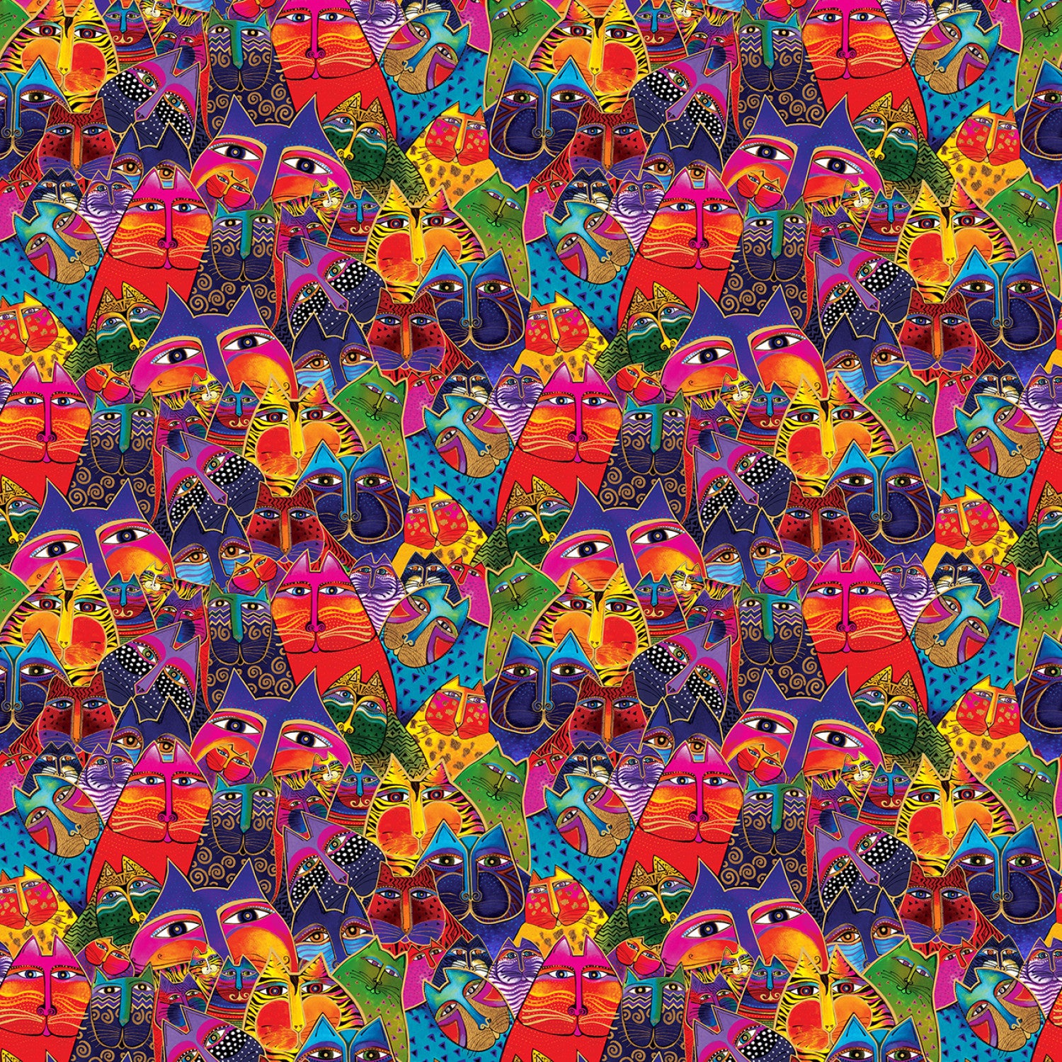 Fantasticats | Digital Packed Cats Multi Color Metallic by Laurel Burch for Clothworks | Y4342-55M