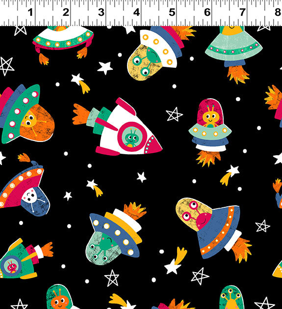 Blast Off! | *Glow in the Dark* Aliens Black by Liza Lewis for Clothworks | Y4387-3