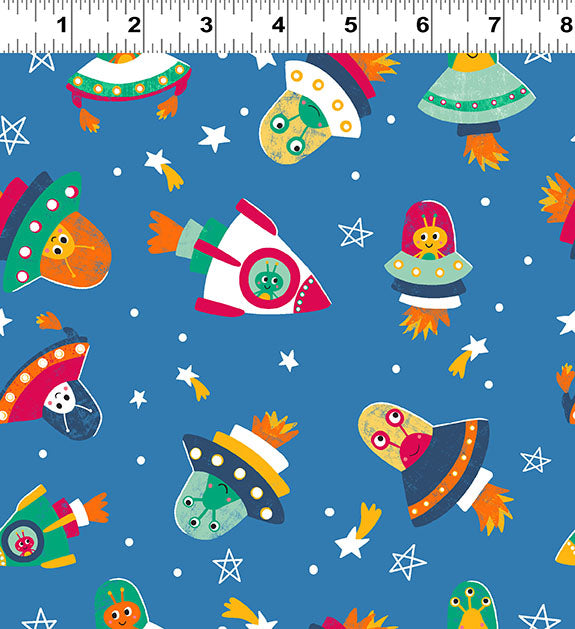 Blast Off! | *Glow in the Dark* Aliens Blue by Liza Lewis for Clothworks | Y4387-90