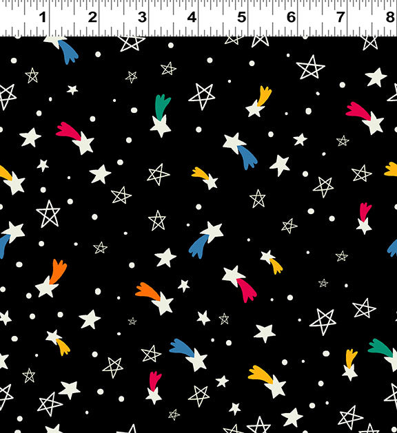 Blast Off! | *Glow in the Dark* Stars Black by Liza Lewis for Clothworks | Y4390-3