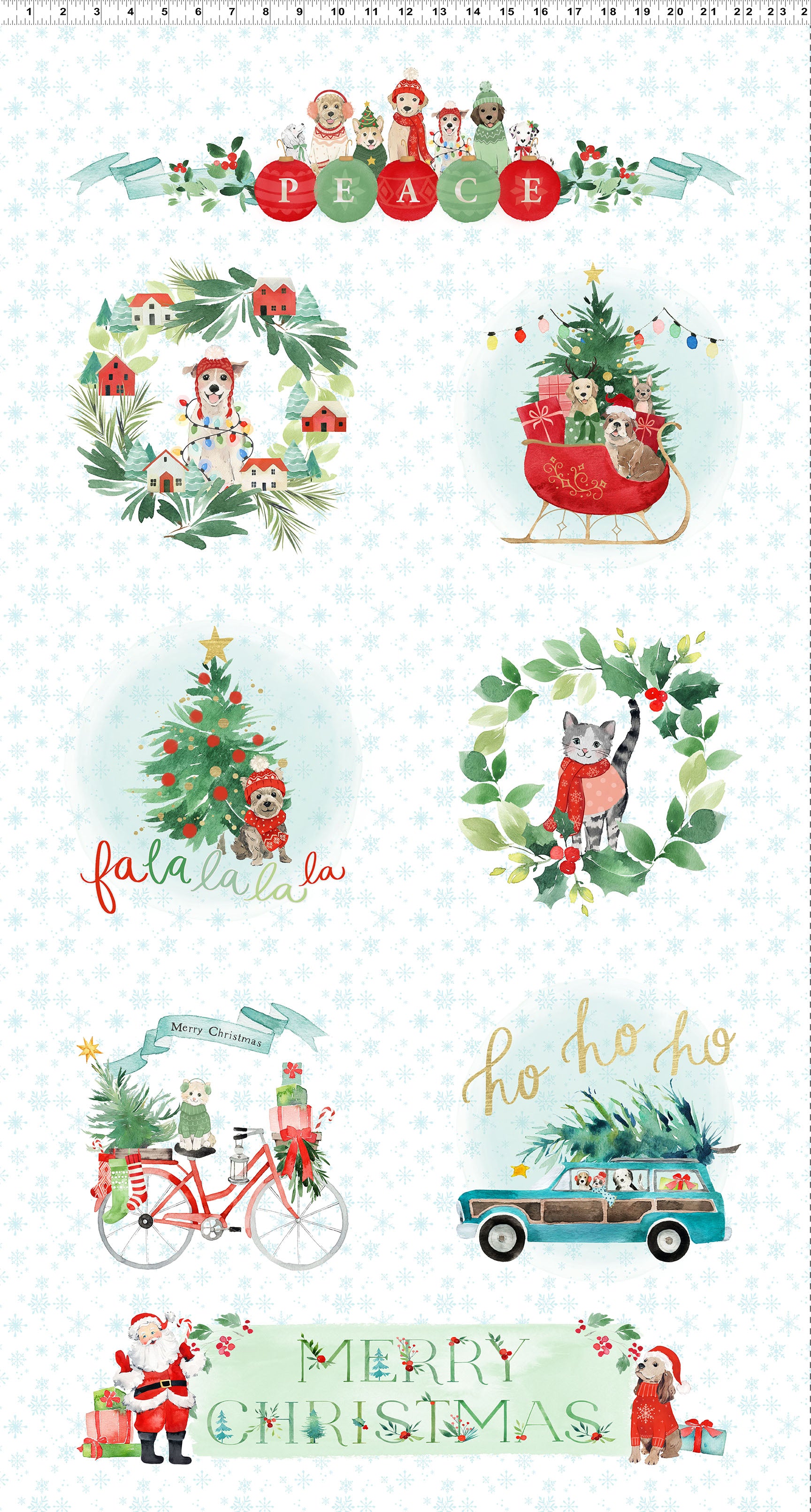 Santa Paws | Digital 24" Panel White by Heatherlee Chan for Clothworks | Y4427-1