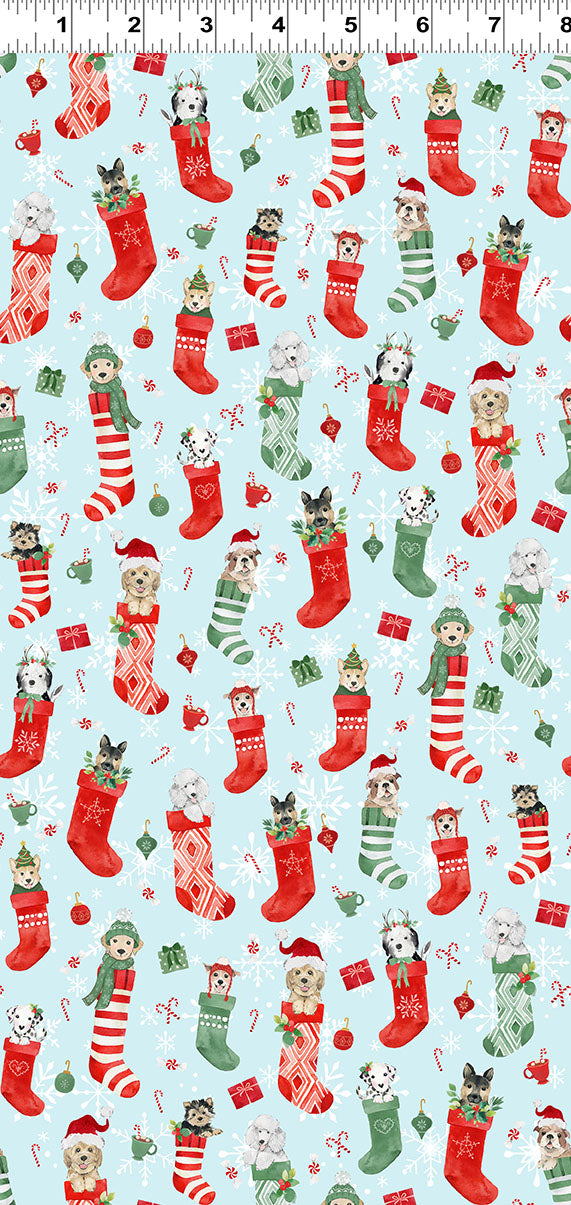 Santa Paws | Stockings Light Blue by Heatherlee Chan for Clothworks | Y4431-29