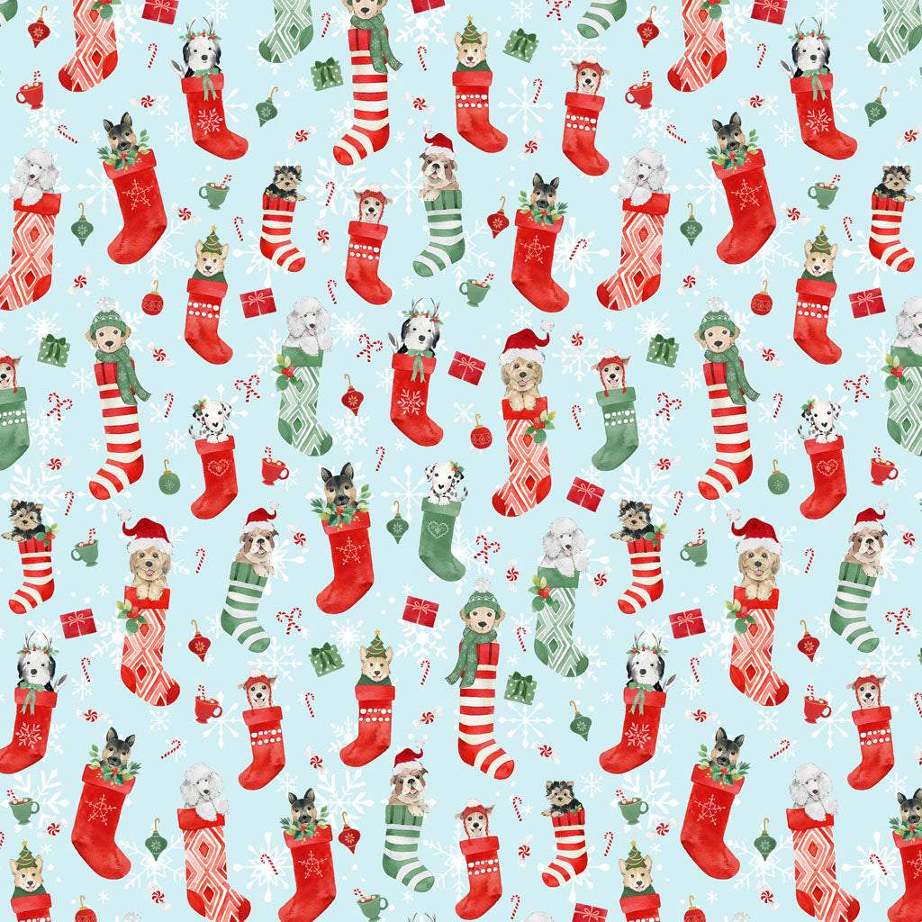 Santa Paws | Stockings Light Blue by Heatherlee Chan for Clothworks | Y4431-29