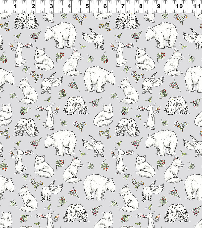 Snowtime | Winter Animals - Light Gray by Anita Jeram for Clothworks | Y4551-5