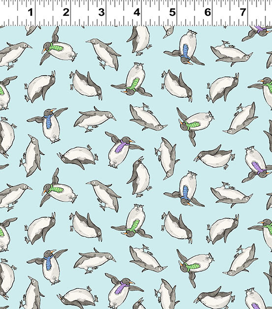 Snowtime | Penguins - Light Aqua by Anita Jeram for Clothworks | Y4552-32