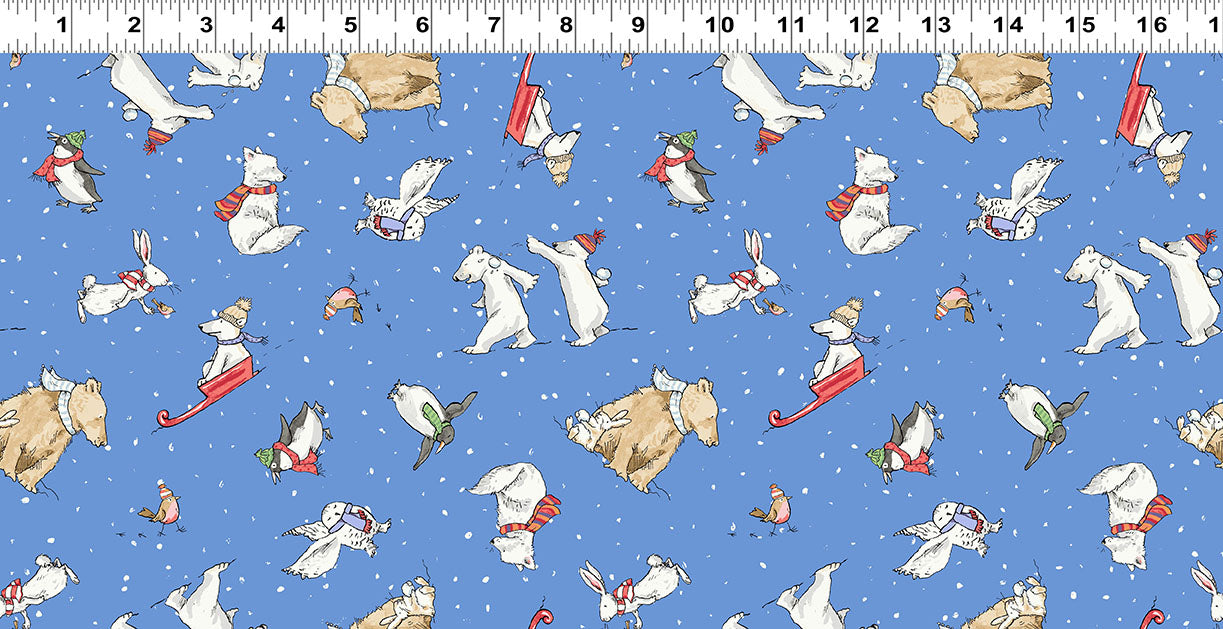 Snowtime | FLANNEL Animals - Blue by Anita Jeram for Clothworks | Y4556-90