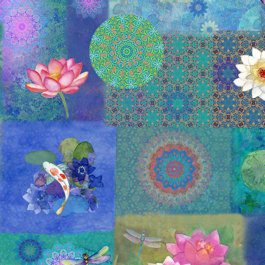 Lily Pond | Patchwork - Blue by Sue Zipkin for Clothworks | Y4618-90