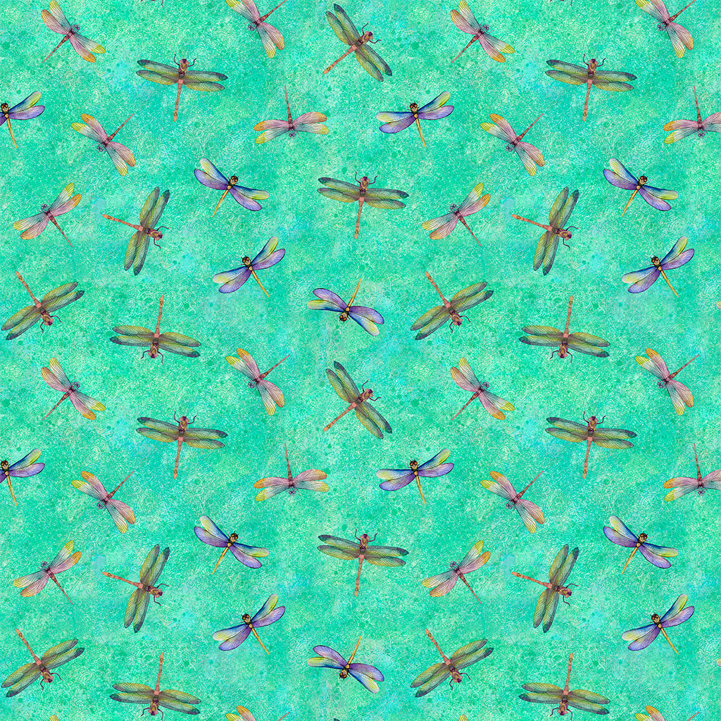 Lily Pond | Dragonflies - Turquoise by Sue Zipkin for Clothworks | Y4626-101