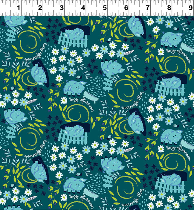 Little Boy Blue | Lazy Pigs - Teal by Meags & Me for Clothworks | Y4639-104