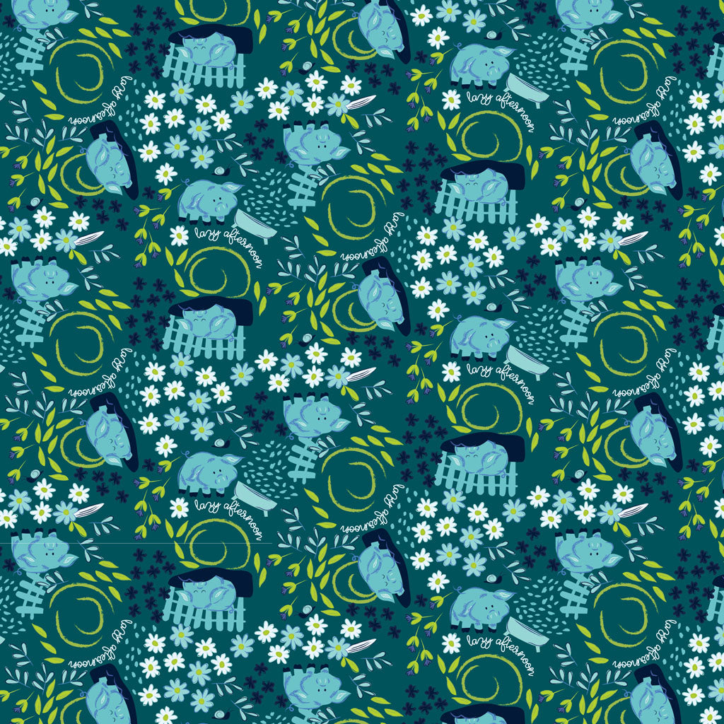 Little Boy Blue | Lazy Pigs - Teal by Meags & Me for Clothworks | Y4639-104