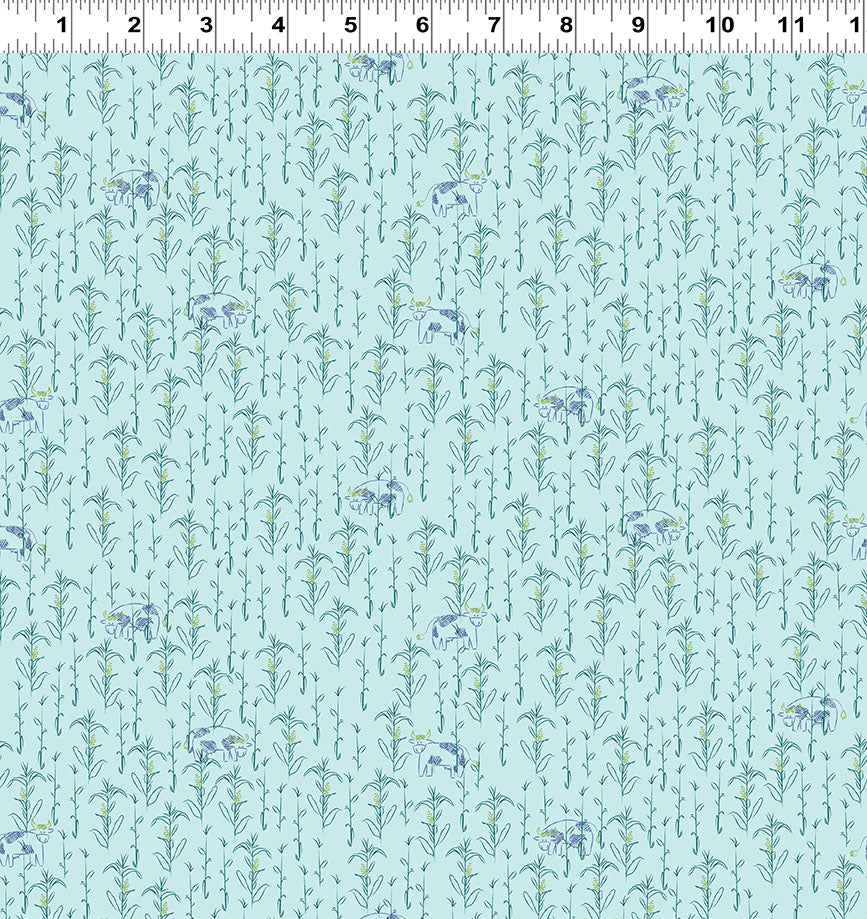 Little Boy Blue | Cow Field - Light Teal by Meags & Me for Clothworks | Y4640-103