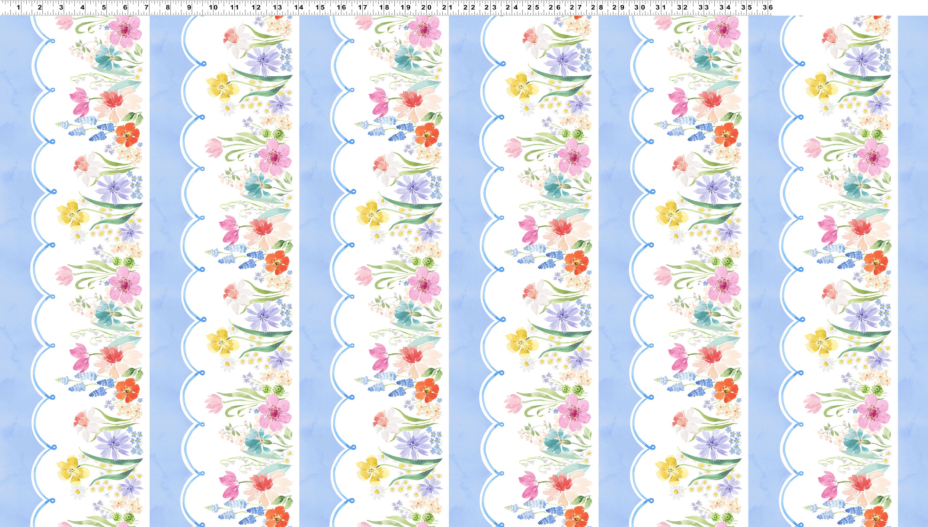 Spring Cheer | Light Denim Pictorial Stripe by Heatherlee Chan for Clothworks | Y4688-87