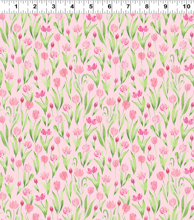 Spring Cheer | Pink Tulips by Heatherlee Chan for Clothworks | Y4695-41