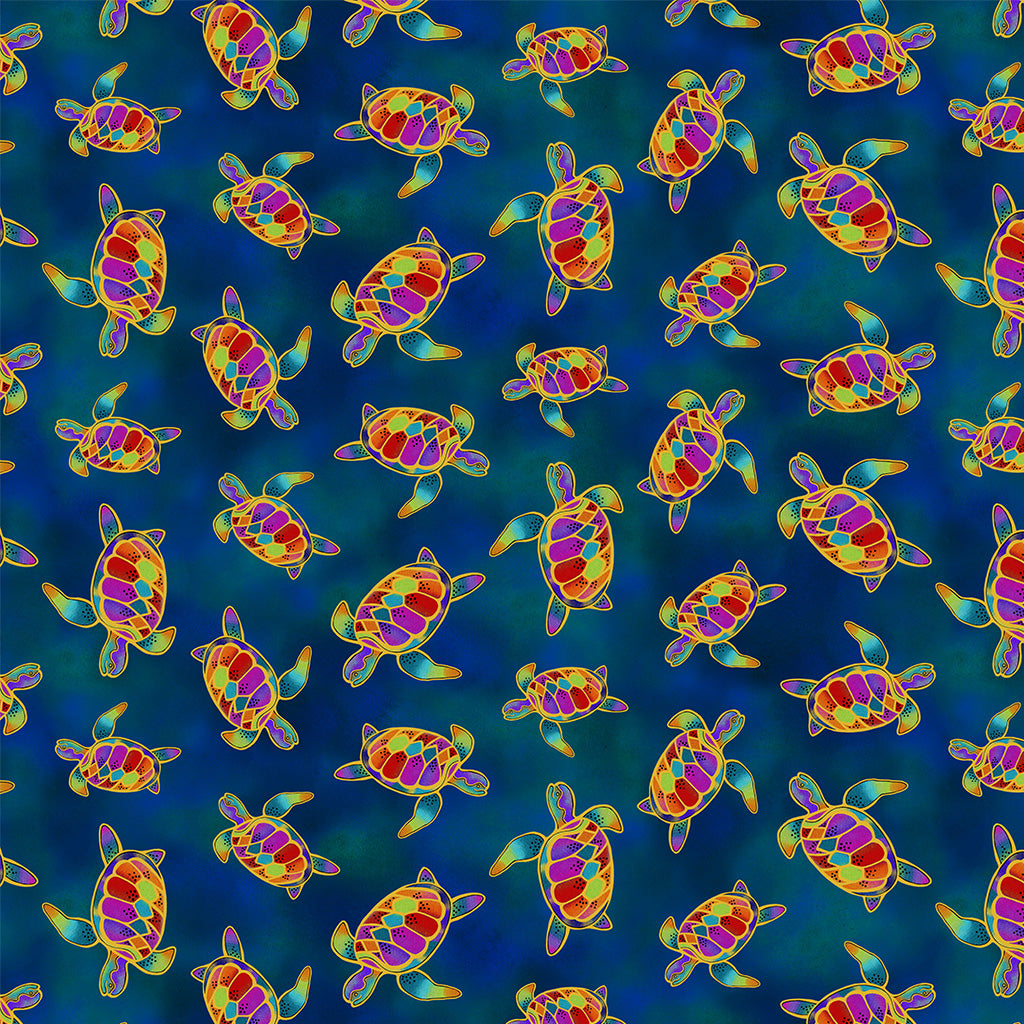 Oceania | 5" Charm Pack with Gold Metallic by Laurel Burch for Clothworks | 42 pcs