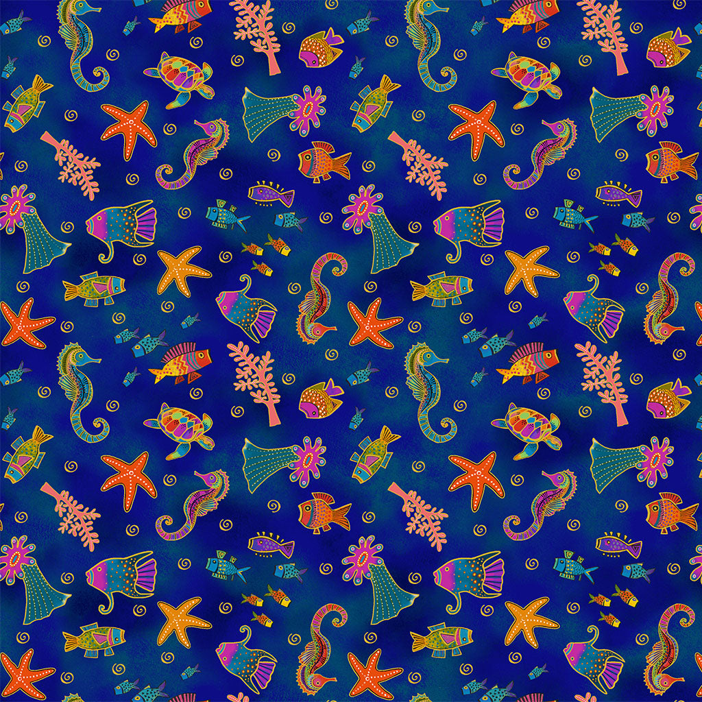 Oceania | 5" Charm Pack with Gold Metallic by Laurel Burch for Clothworks | 42 pcs