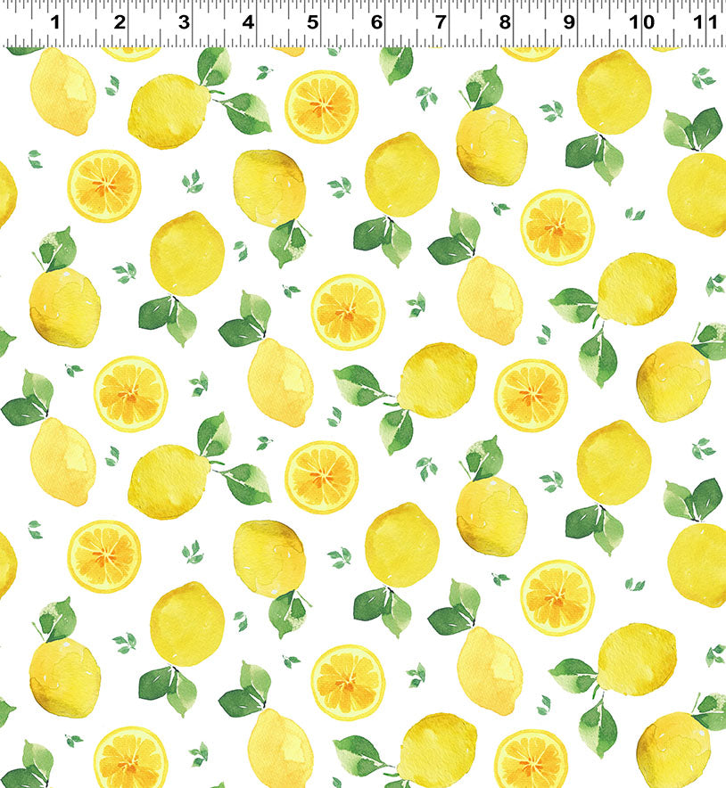 Lemon Zest | Tossed Lemons - White by Heatherlee Chan for Clothworks | Y4735-1