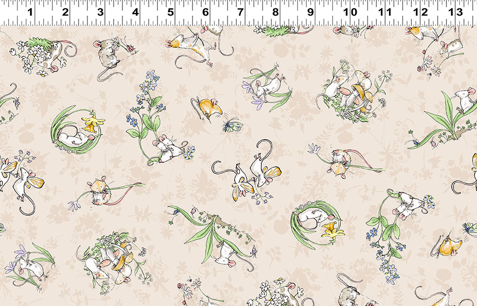 Mouseplay | Tossed Scenes - Khaki by Anita Jeram by Clothworks | Y4749-12