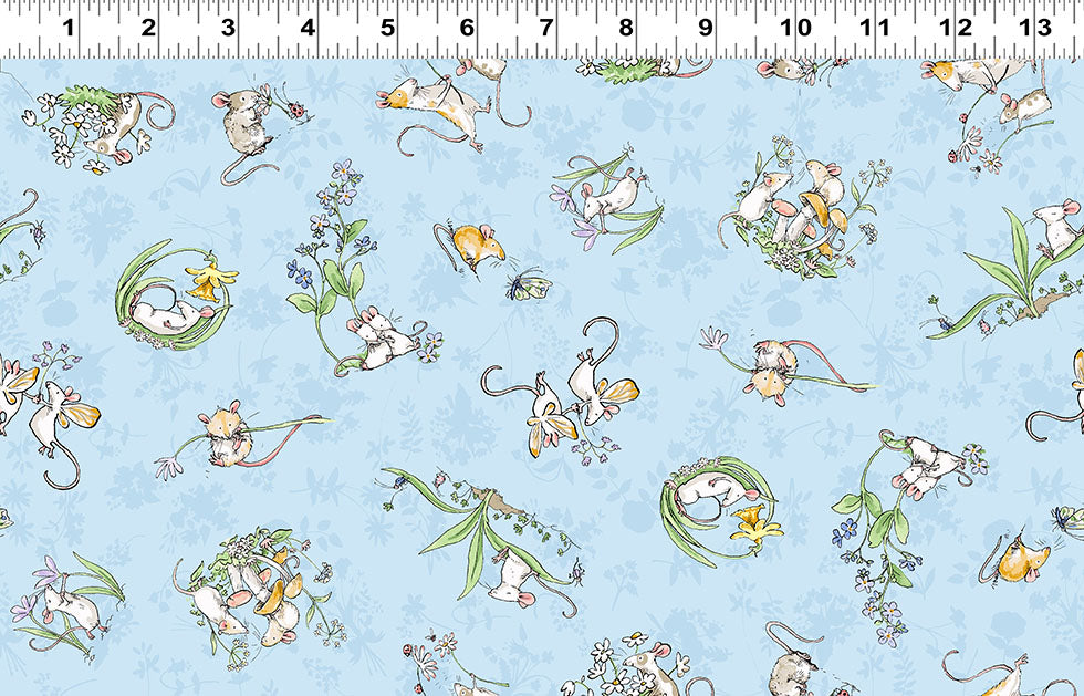 Mouseplay | Tossed Scenes - Light Denim by Anita Jeram by Clothworks | Y4749-87