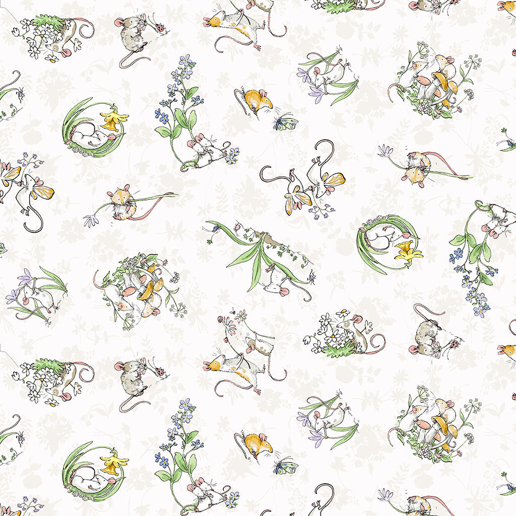 Mouseplay | Tossed Scenes - White by Anita Jeram by Clothworks | Y4749-1