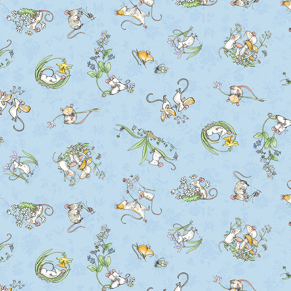 Mouseplay | Tossed Scenes - Light Denim by Anita Jeram by Clothworks | Y4749-87