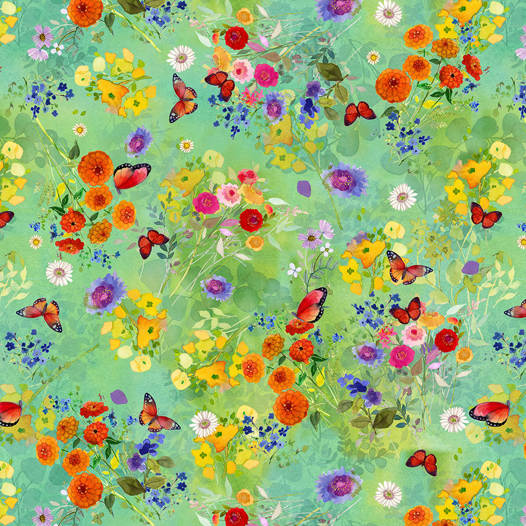 Fleur de Rose | Butterfly Garden - Mint by Sue Zipkin for Clothworks | Y4762-110