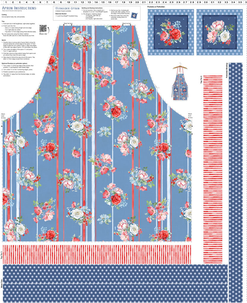 Americana | 36" Canvas Apron Panel - Denim by Beth Grove for Clothworks | Y4777-88 | 100% Cotton Canvas