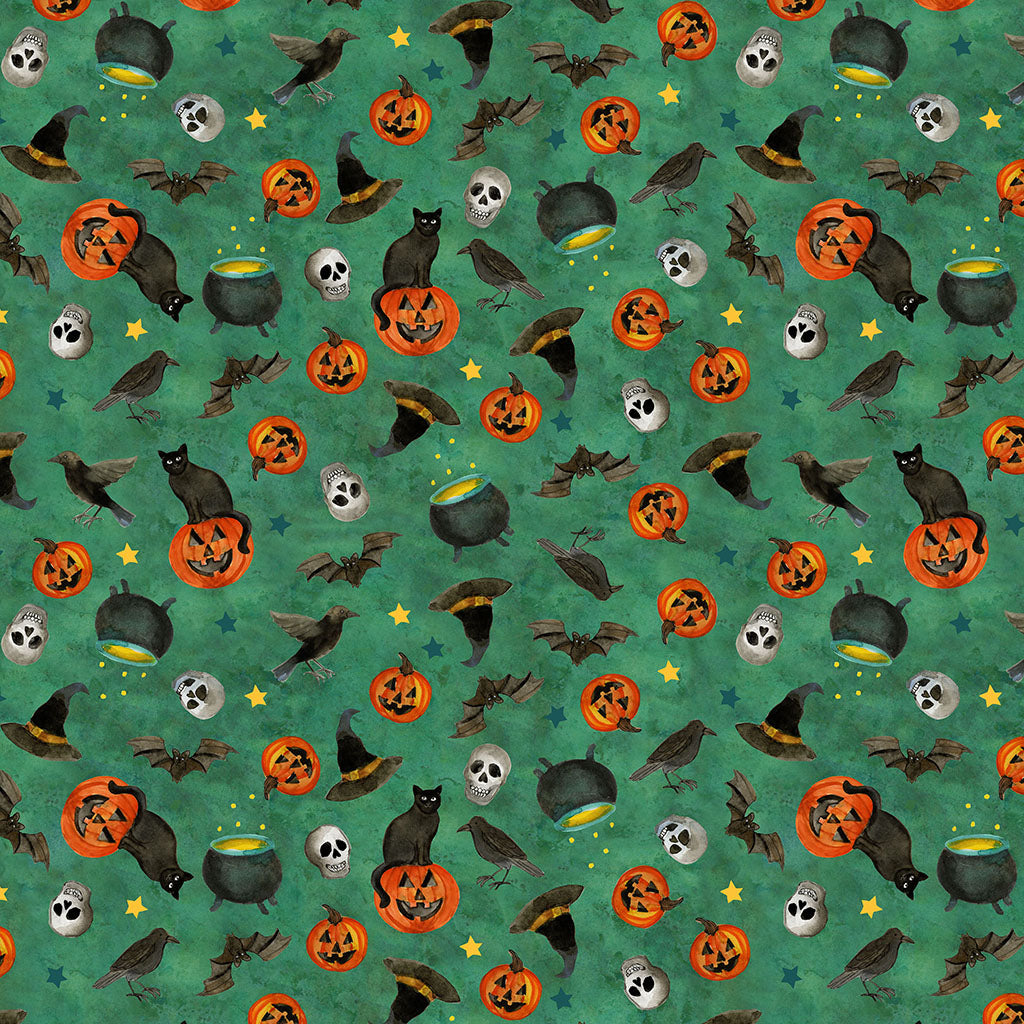 Emerald Hollow | Halloween Toss Emerald by Sue Zipkin for Clothworks | Y4829-107
