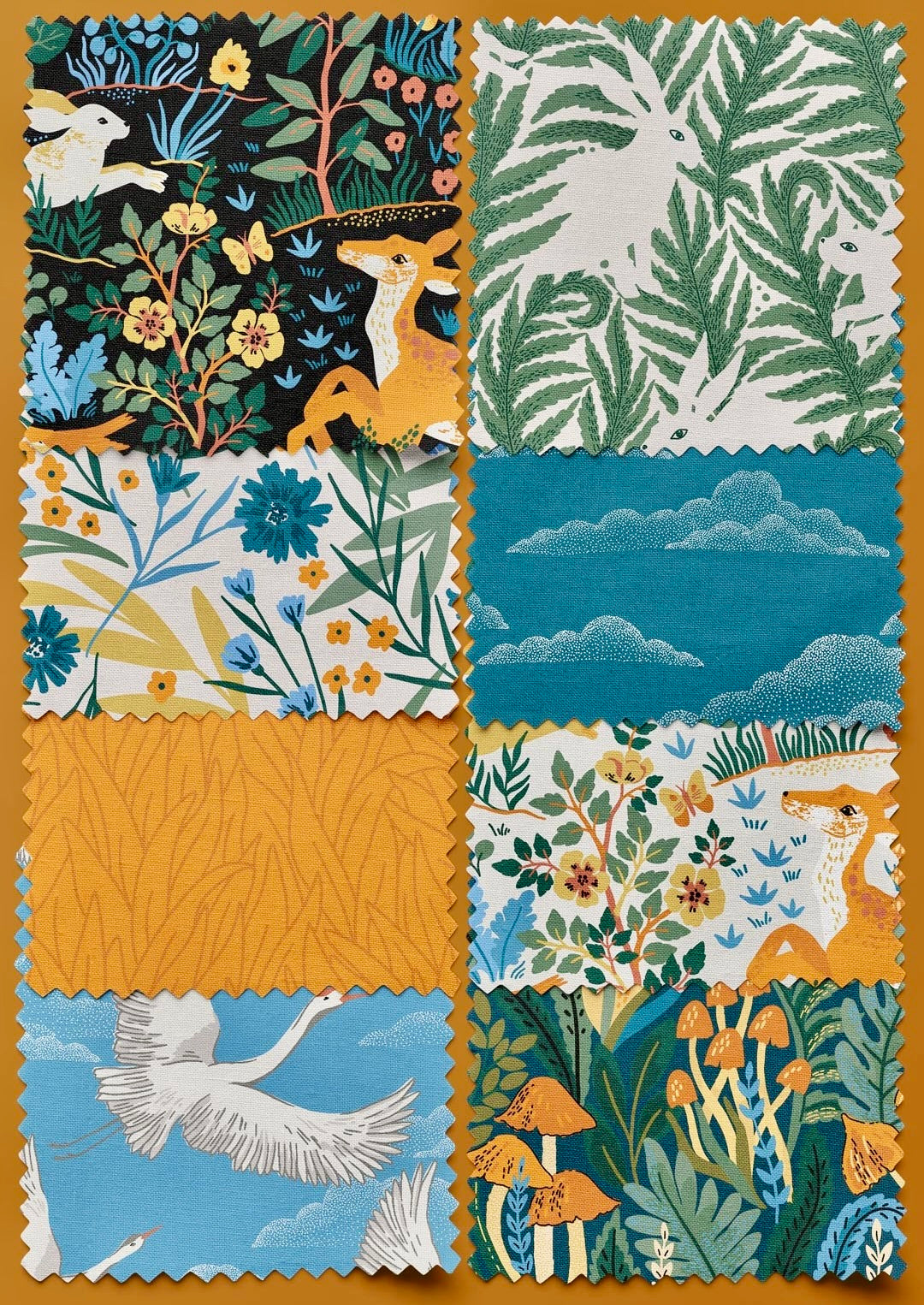 Baltic Woodland - Flying Cranes Organic Cotton from Cloud9 Fabrics