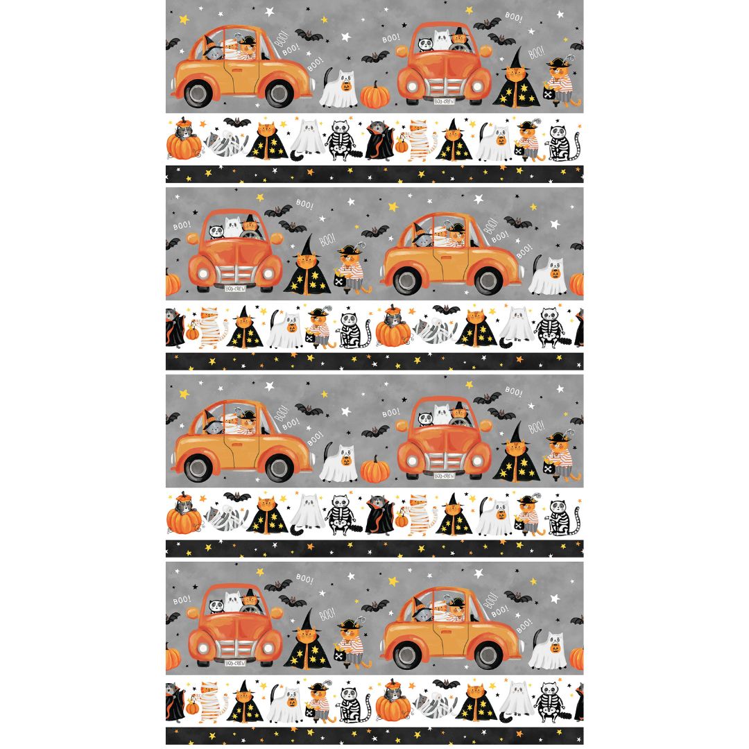 The Boo Crew | Border Stripe Gray Multi by Northcott Studio for Northcott Fabrics | 28205-94