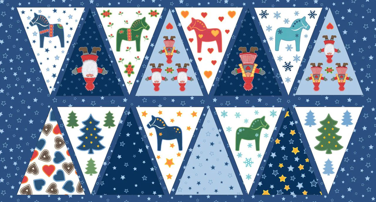 Tomten's Folklore Christmas | Bunting Panel by Eva Melhuish for Lewis & Irene | CE57