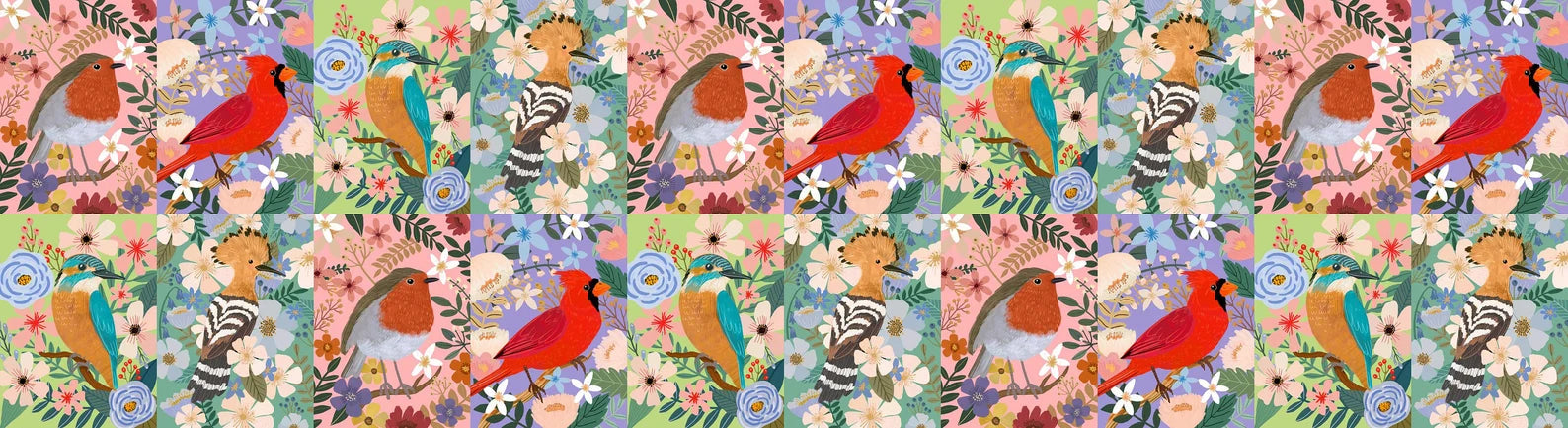 Bird Garden - Beautiful Birds Multi 12" Panel by Mia Charro for Free Spirit