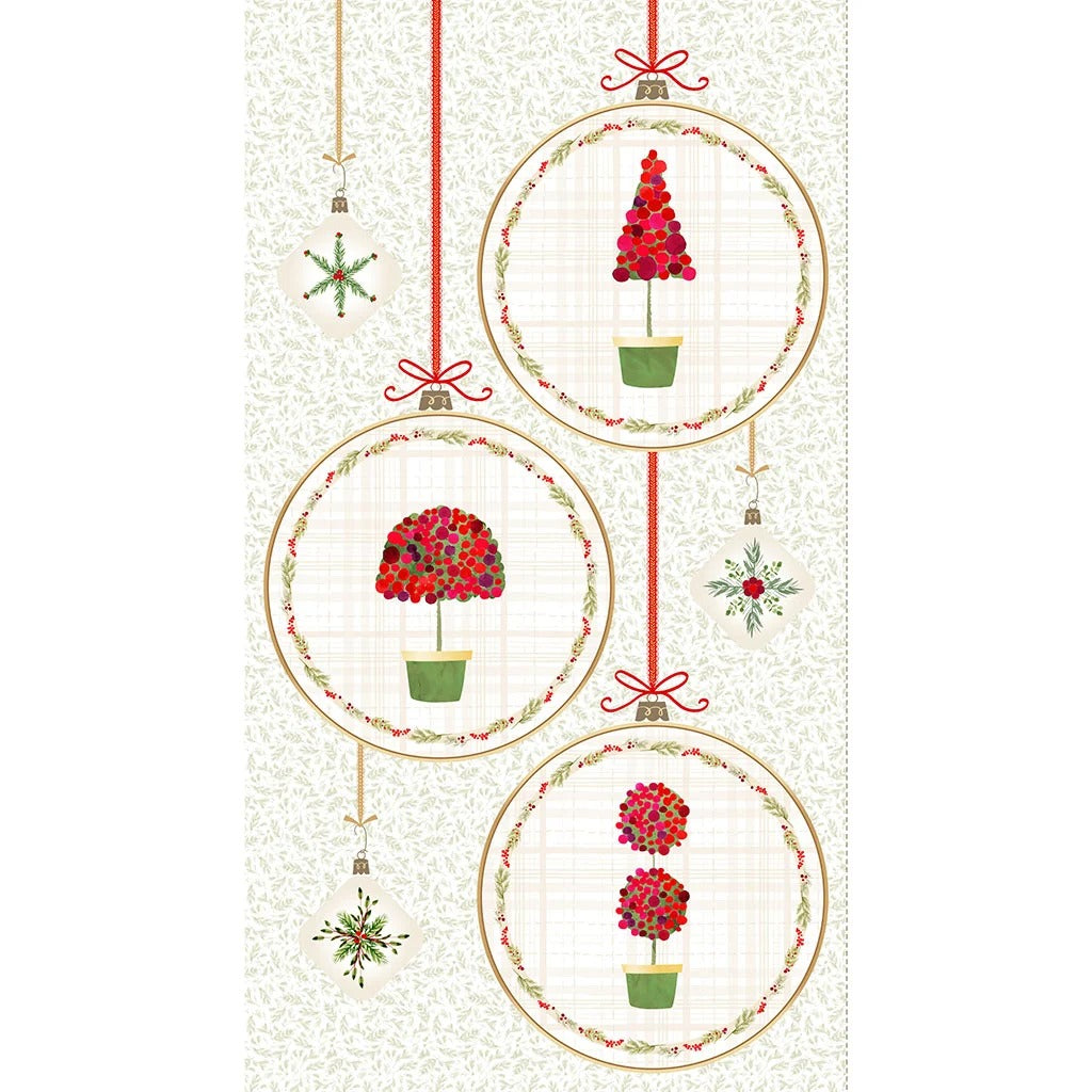 Very Berry Christmas | 24" Panel White by Claudia Bianchi for Clothworks | Y4840-1