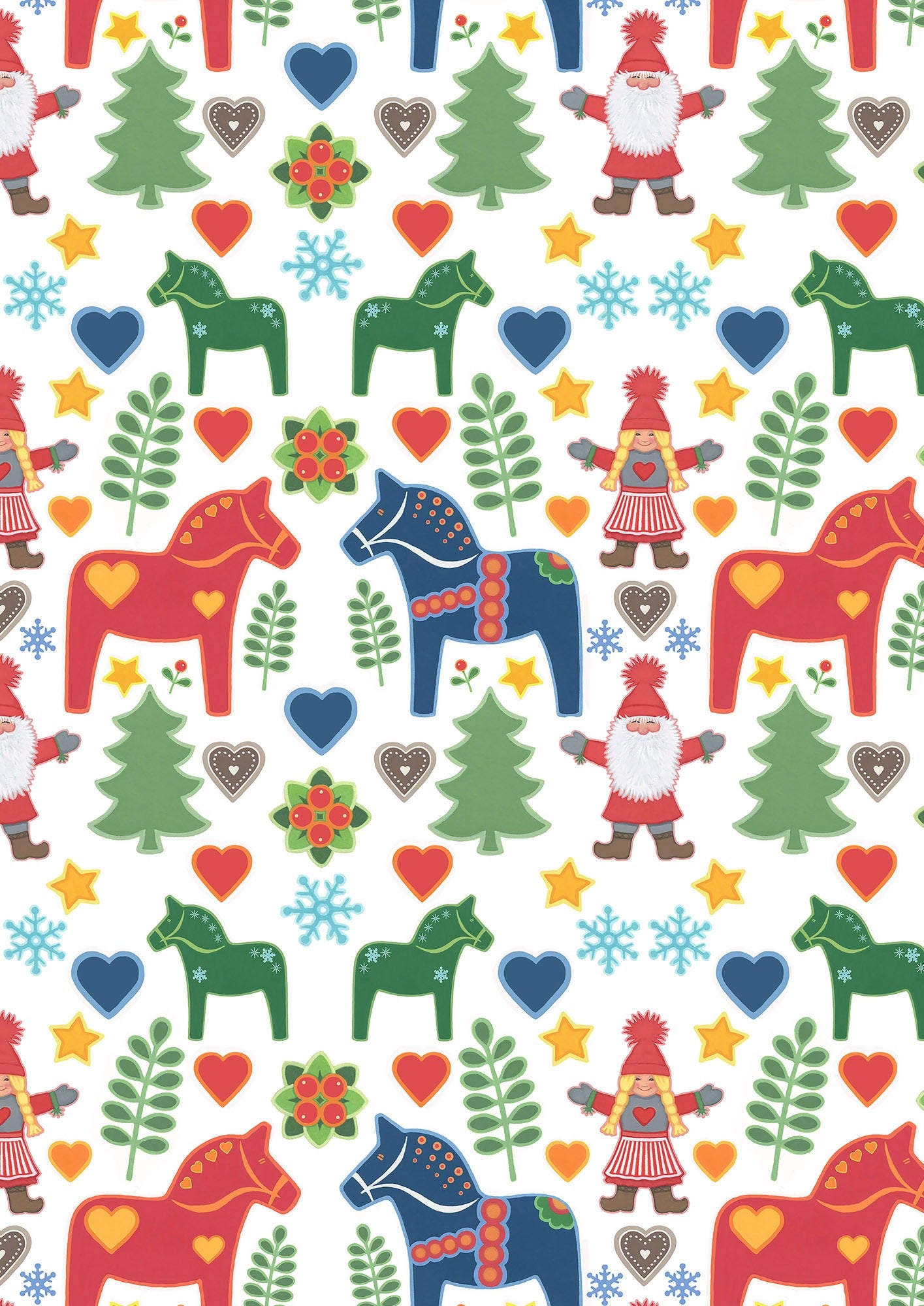 Tomten's Folklore Christmas | Tomtens and Christmas Horses on White by Eva Melhuish for Lewis & Irene | CE49