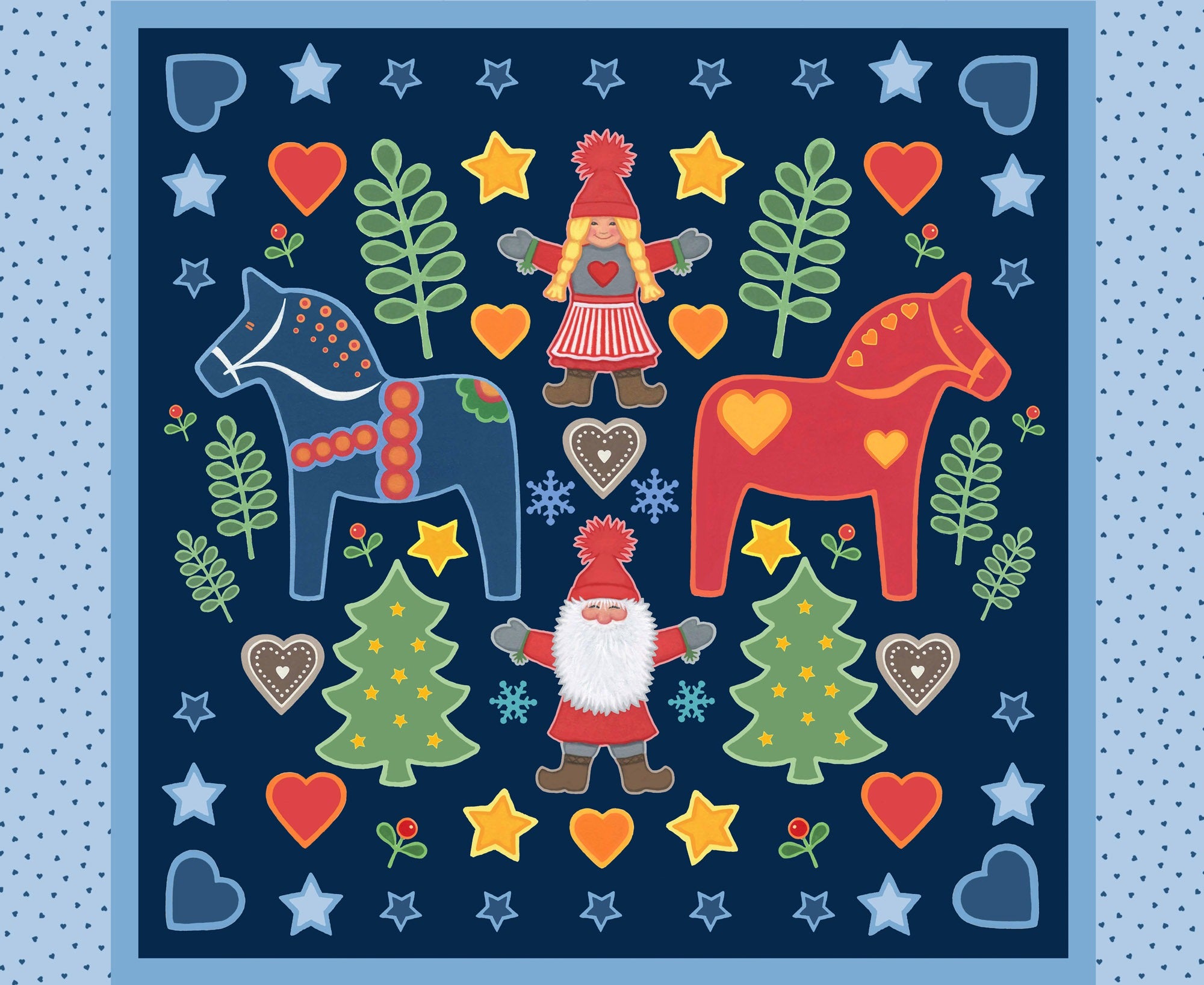 Tomten's Folklore Christmas | 1-Yard Quilt Panel Blue by Eva Melhuish for Lewis & Irene | CE50