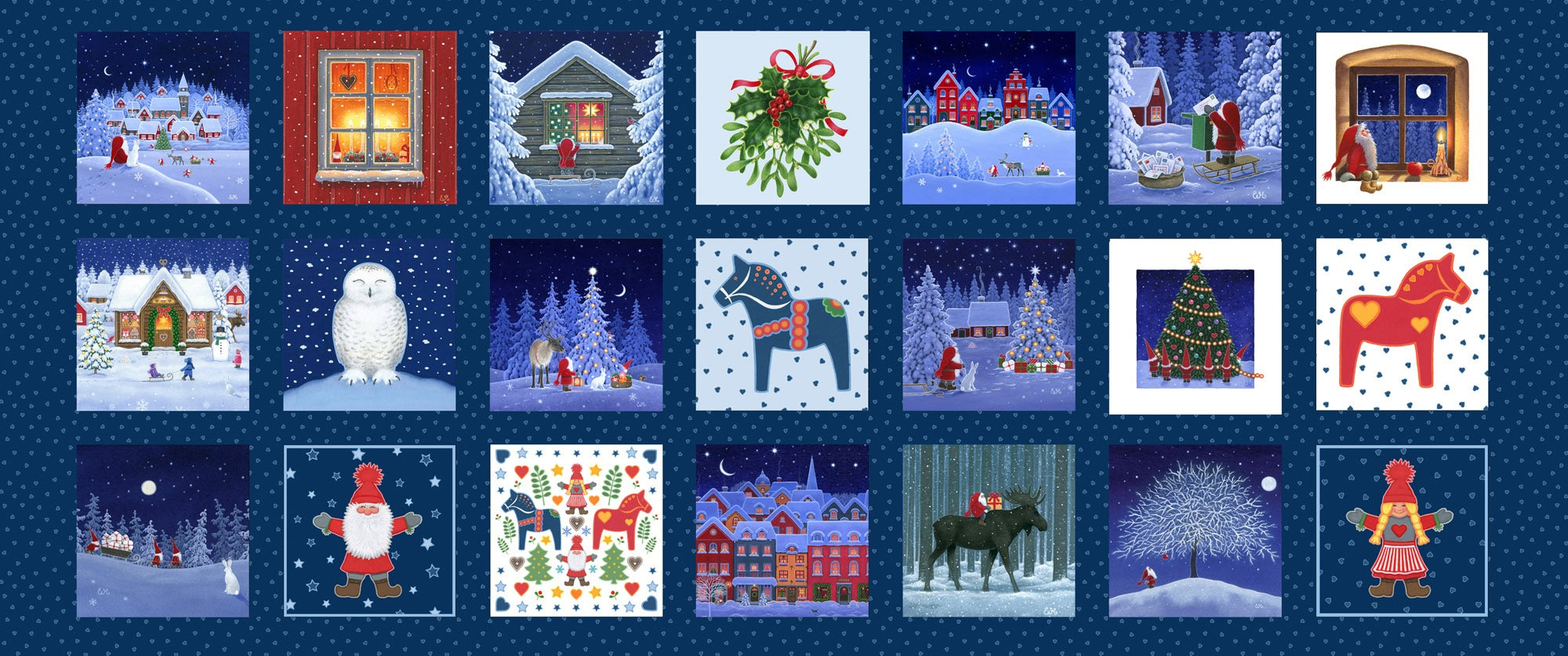 Tomten's Folklore Christmas | Half Yard Panel with 5in Squares by Eva Melhuish for Lewis & Irene | CE53