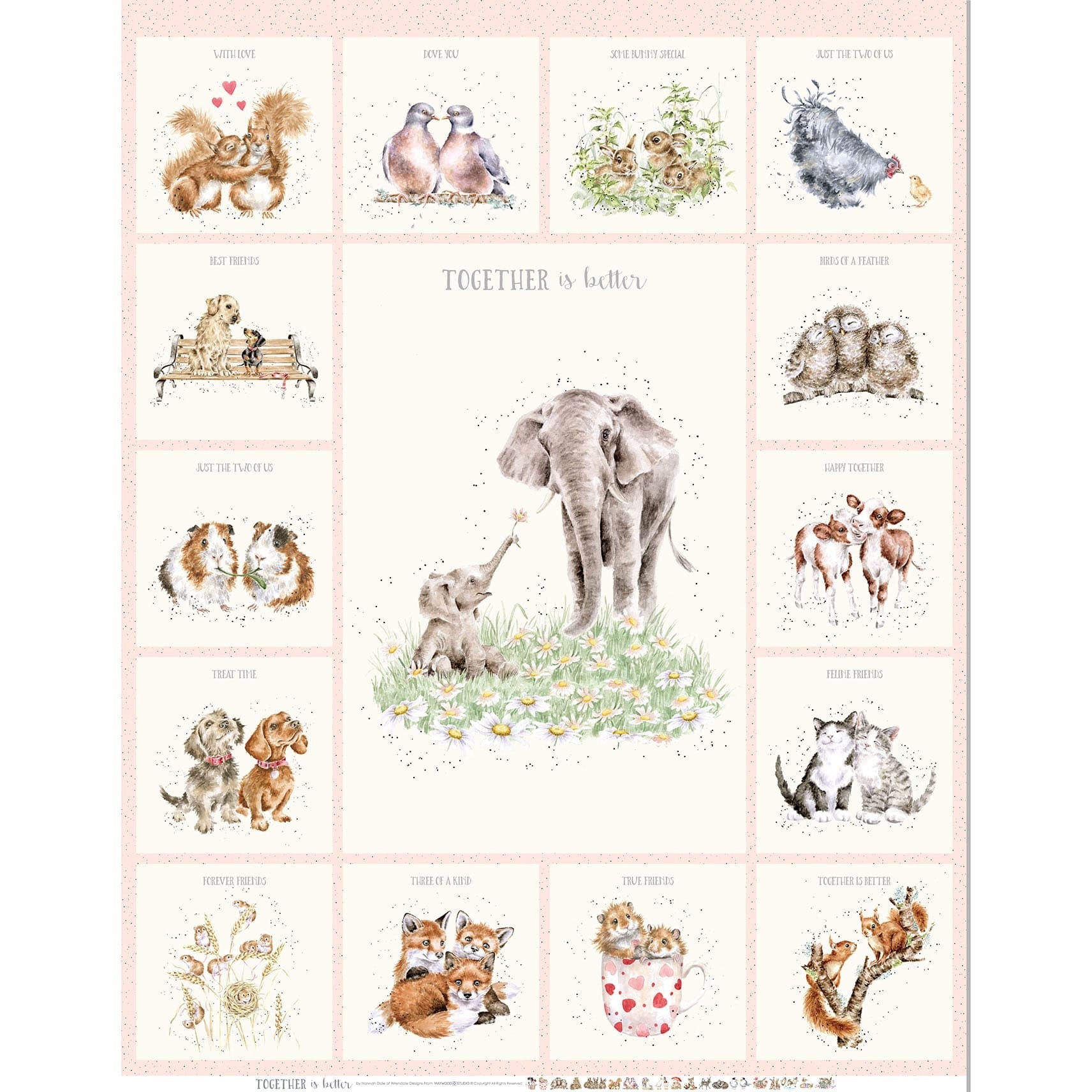 Together is Better | Elephant Panel (36") - Pale Pink by Hannah Dale for Maywood Studio | MAS11125-P