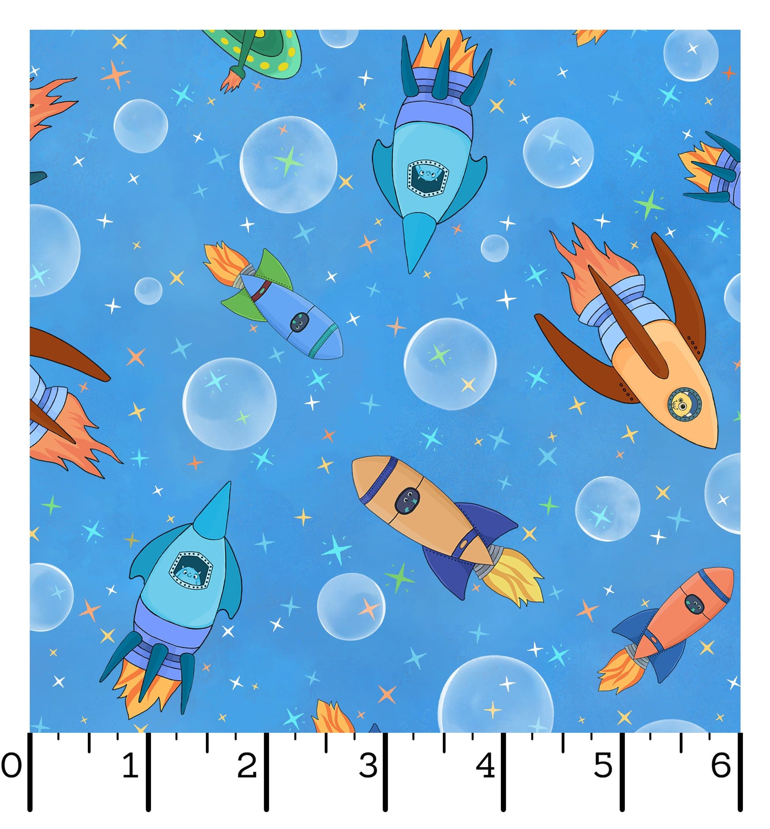 Space Monsters | Rush Hour Spaceships - Medium Blue by Maywood Studio | MAS10922-B