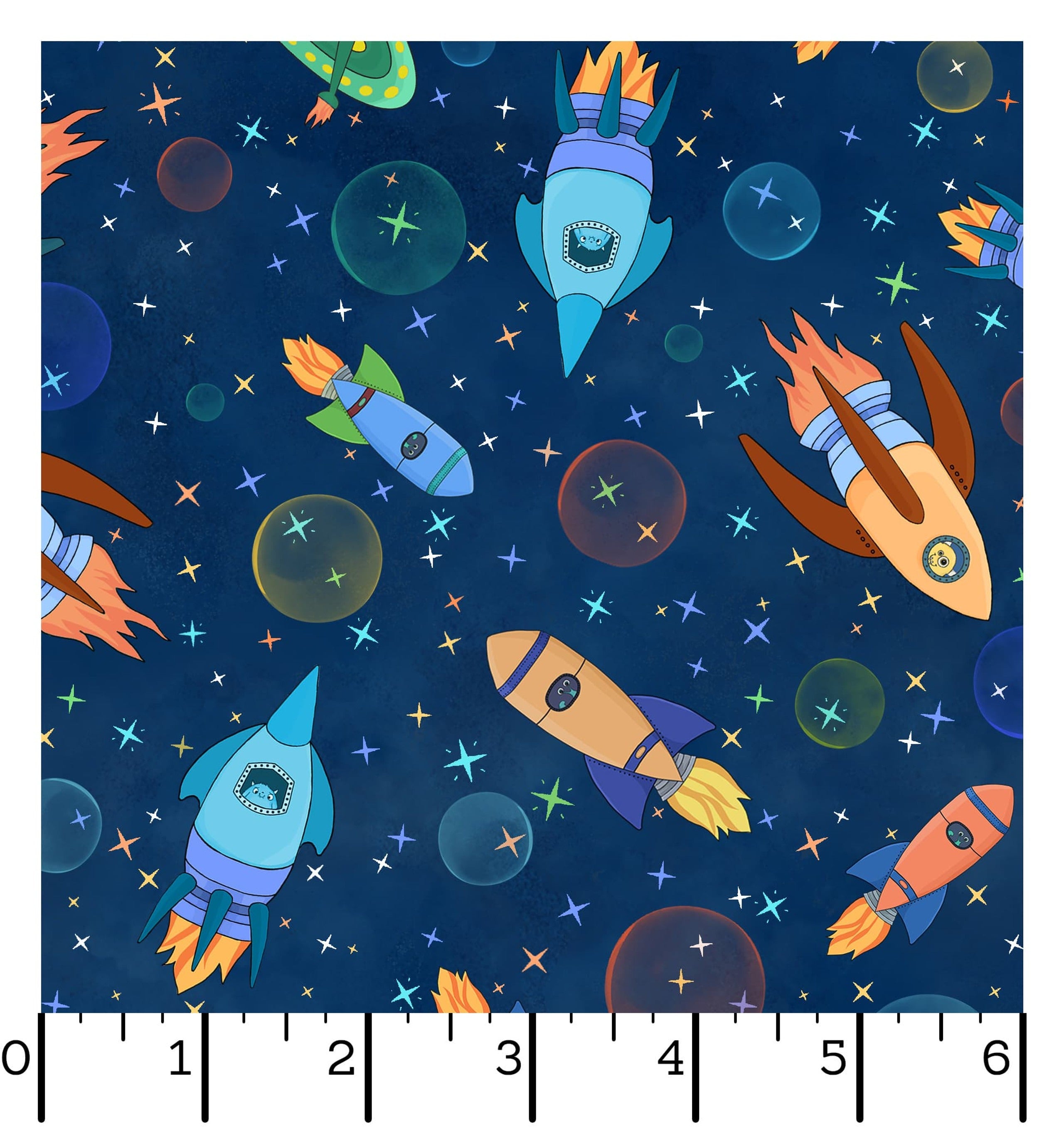 Space Monsters | Rush Hour Spaceships - Dark Navy/Multi by Maywood Studio | MAS10922-NZ
