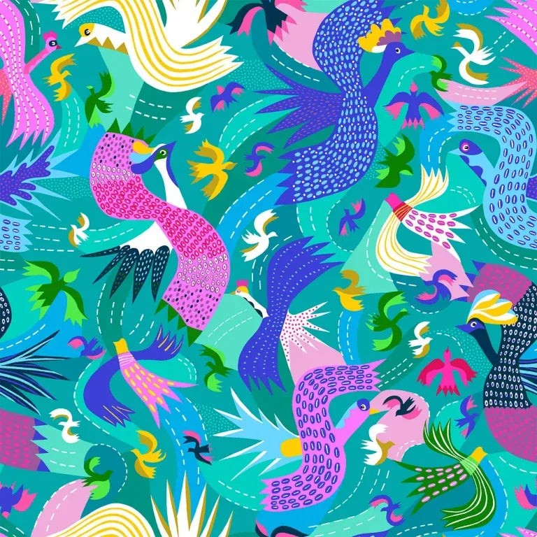 Paradise Heights | Firework Birds Aqua by Rachel Parker for Dashwood Studio | PARA2550