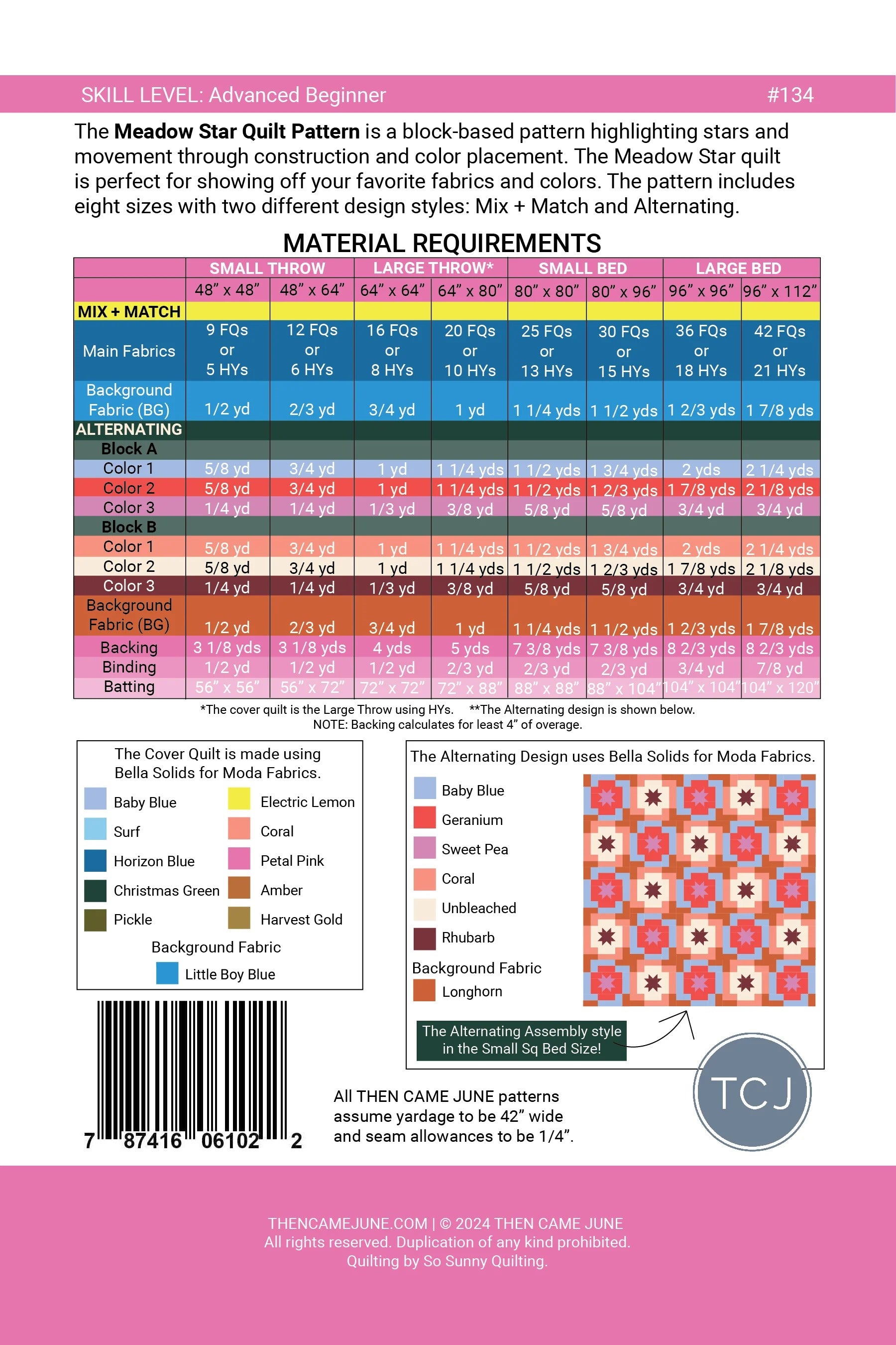 Meadow Star Quilt Pattern by Then Came June | 8 Size Options | Fat Quarter Friendly